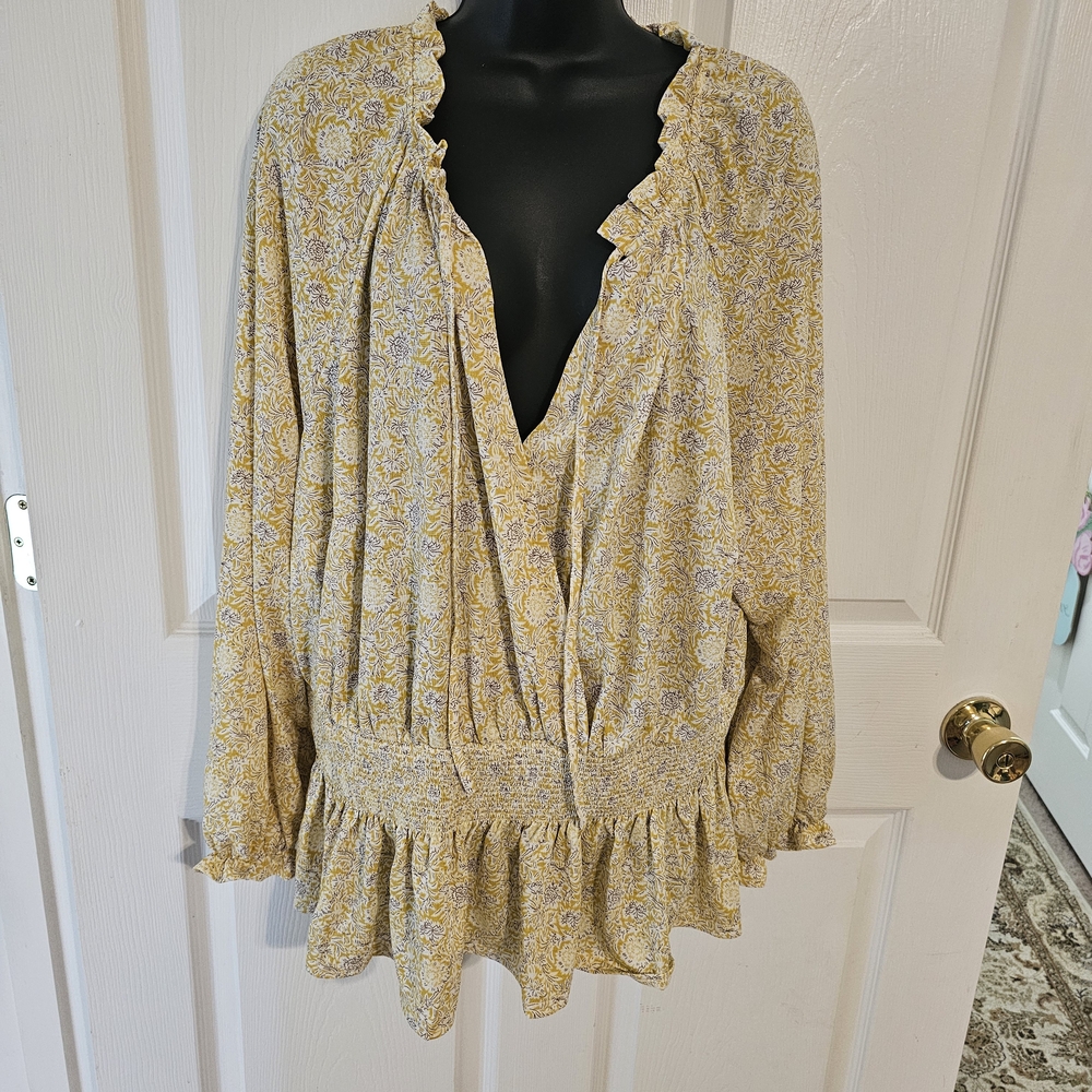 Floral Yellow Blouse with Ruffle Details